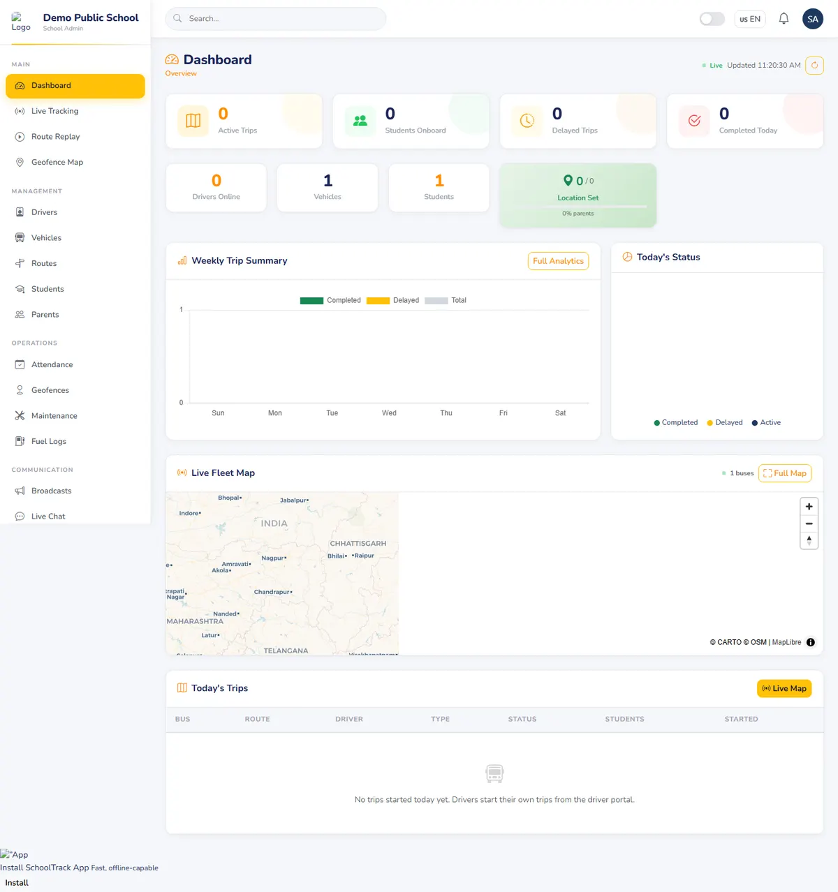 Admin Dashboard — Live Fleet