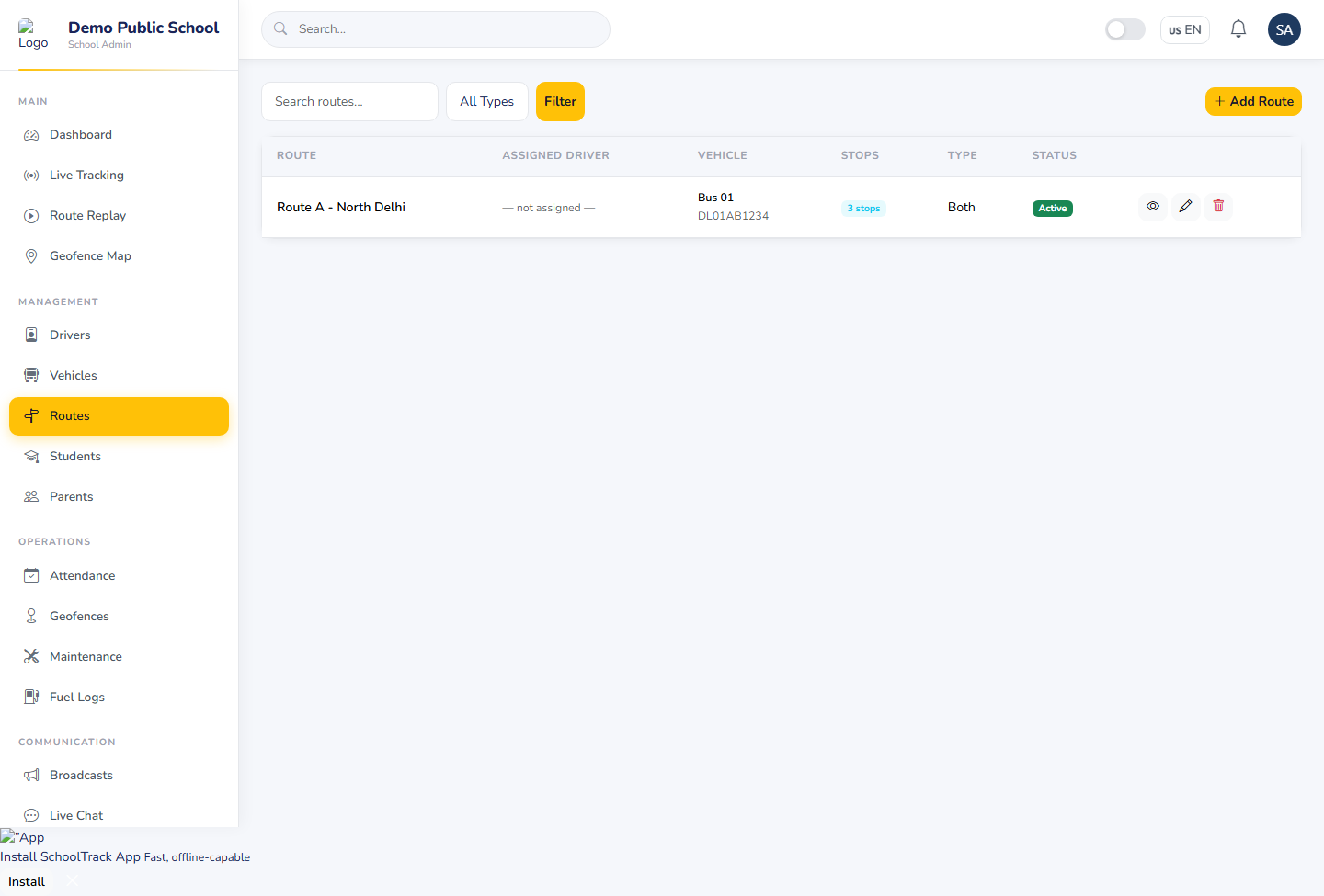 Routes Management