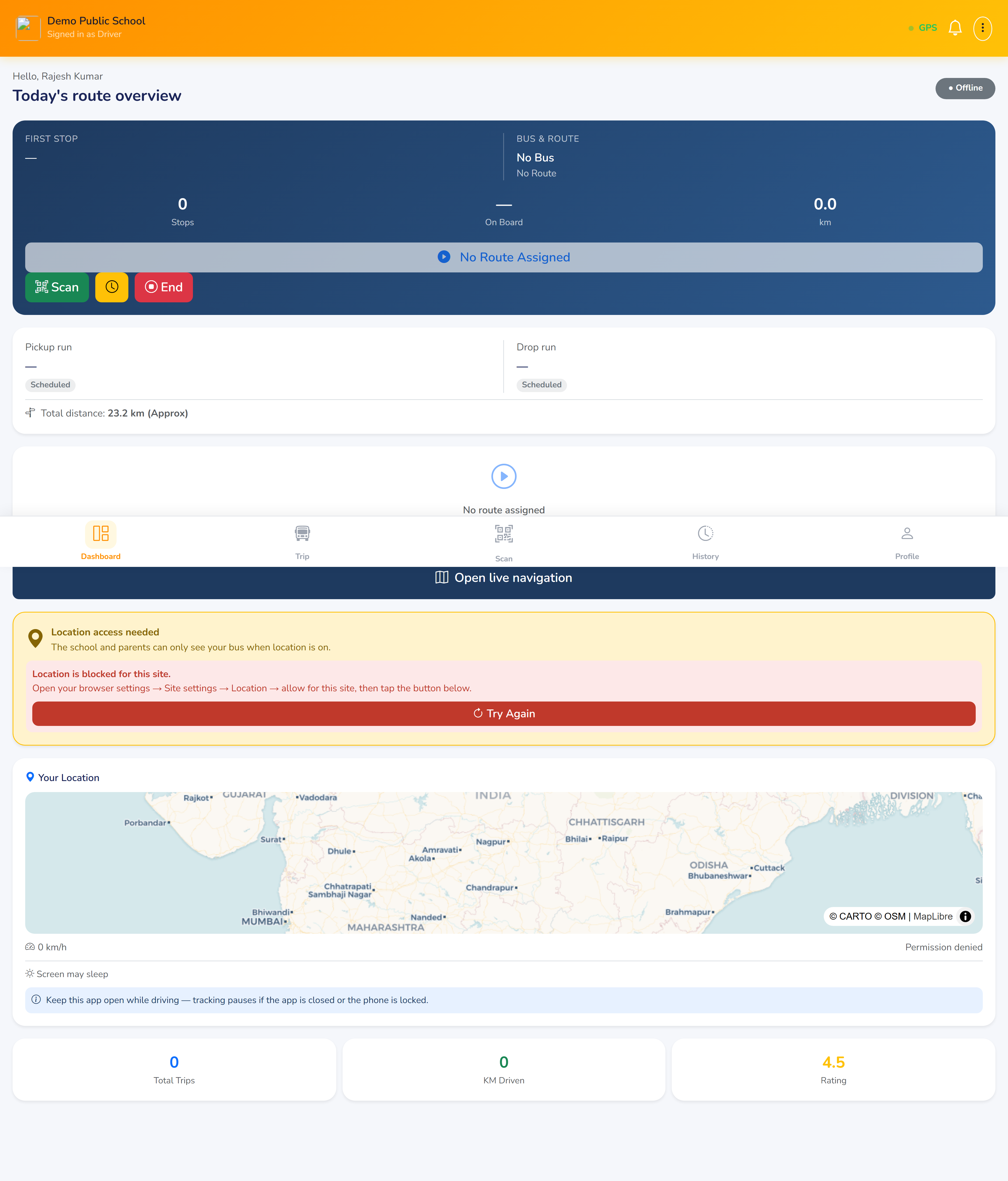 Driver Dashboard — Route Overview