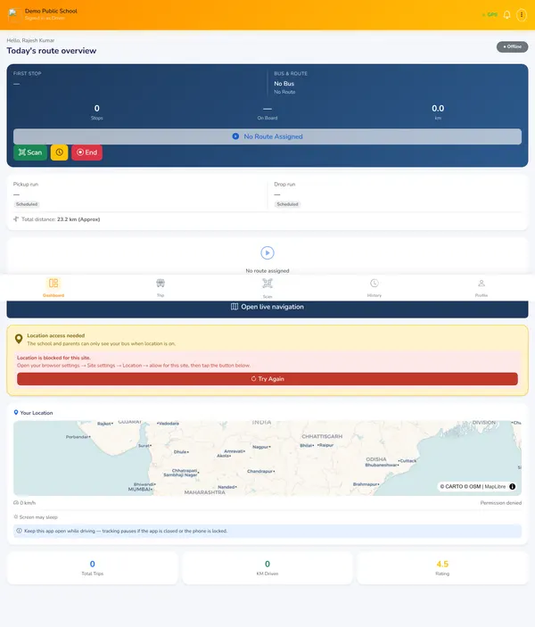 Driver Dashboard — Route Overview