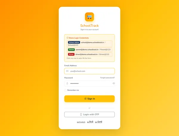 Parent App Login — SchoolTrack