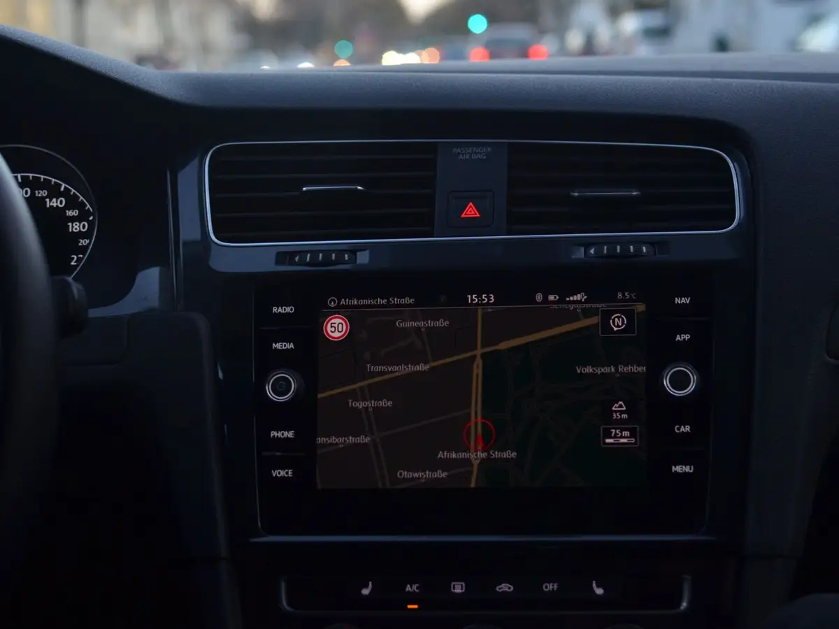 Navigation screen showing a route