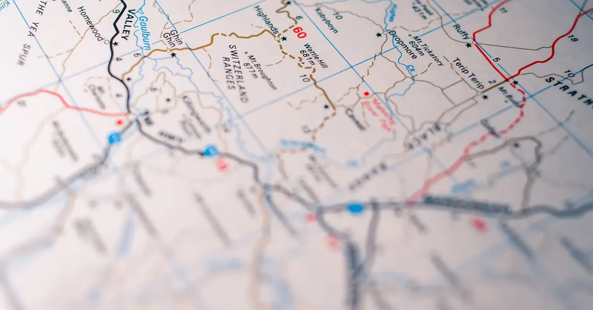 Route plotted on a city map