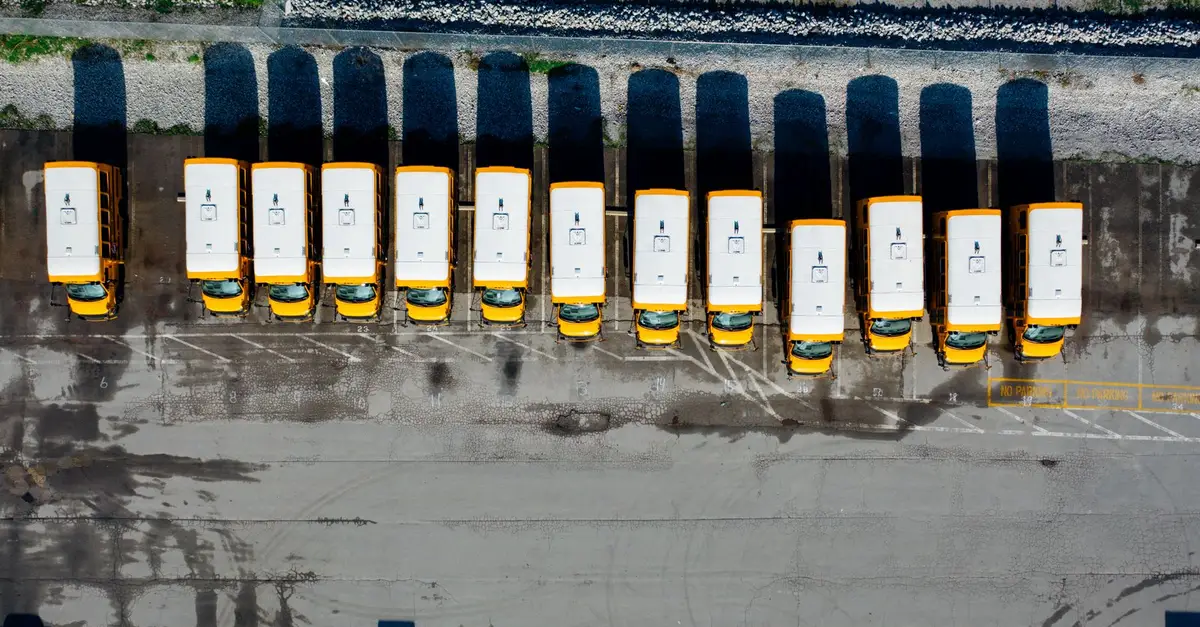 School buses parked in a row