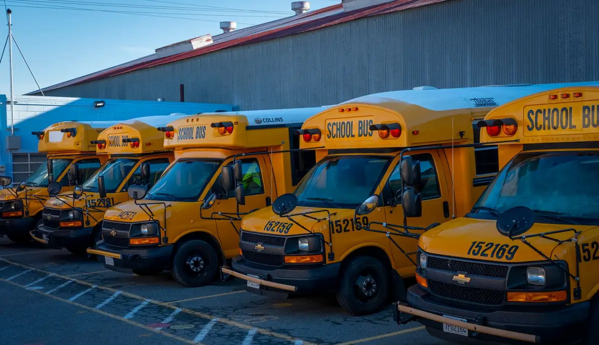 Yellow school bus parked by the road