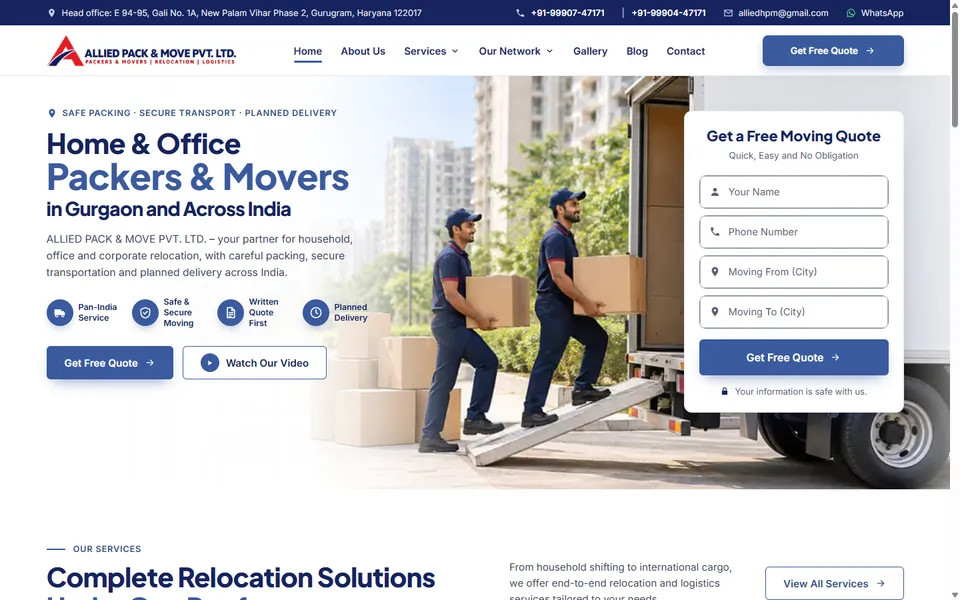 Allied Pack & Move — business website by DVM Techno