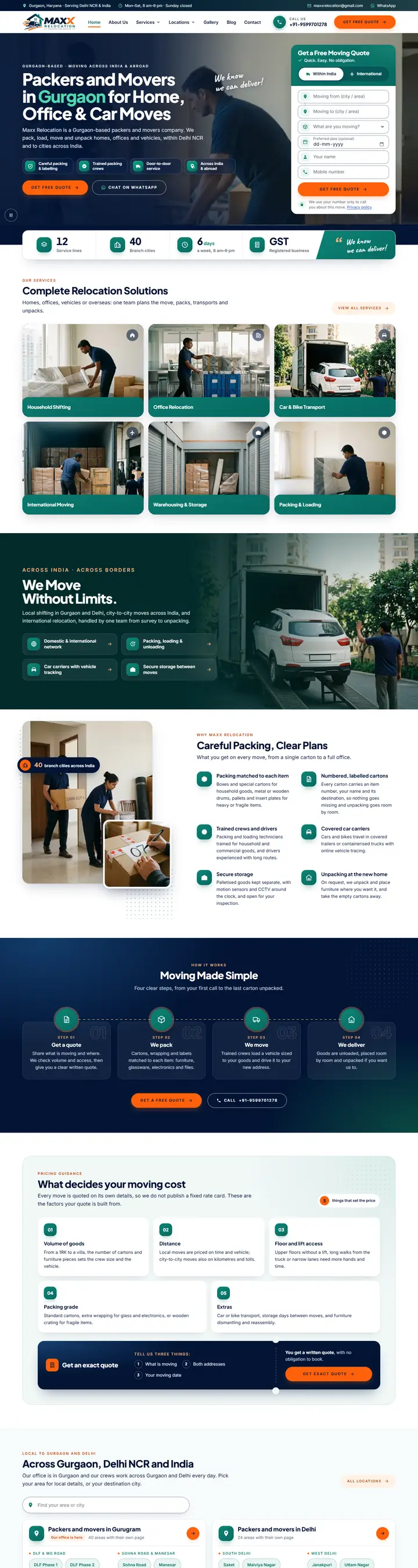 Homepage of Maxx Relocation — Packers & Movers, Gurgaon, a packers and movers website built by DVM Techno