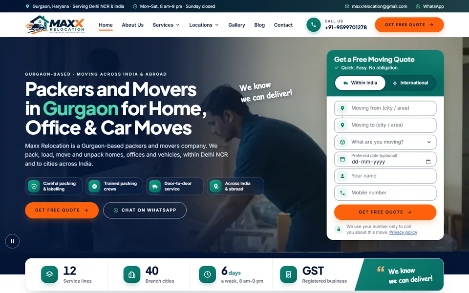 Maxx Relocation — business website by DVM Techno